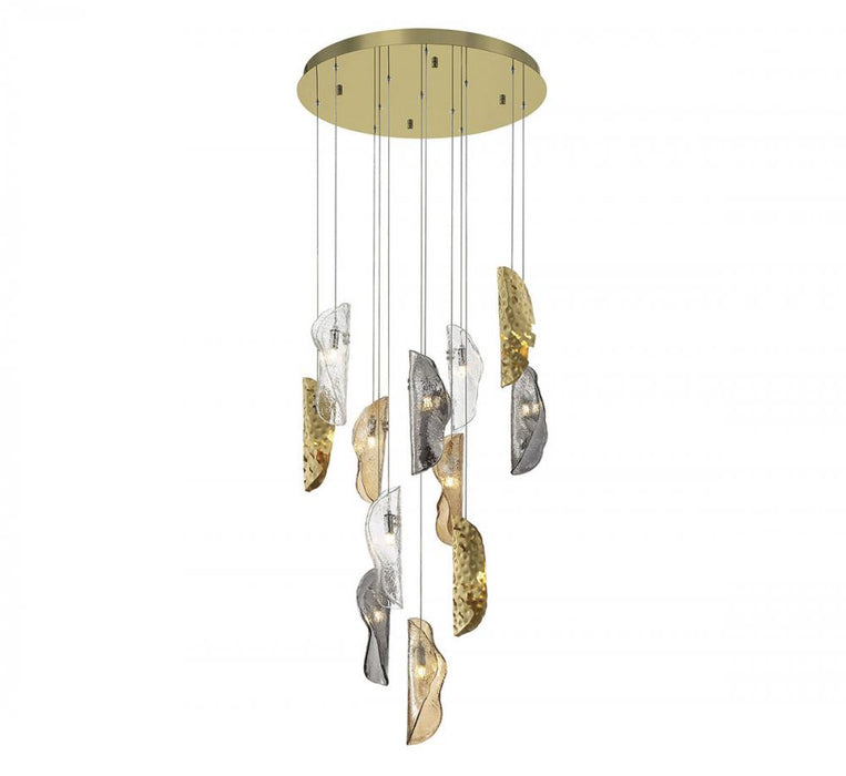 Lib & Co. CA Sorrento, 12 Light Round LED Chandelier, Mixed with Copper Leaf, Gold Canopy