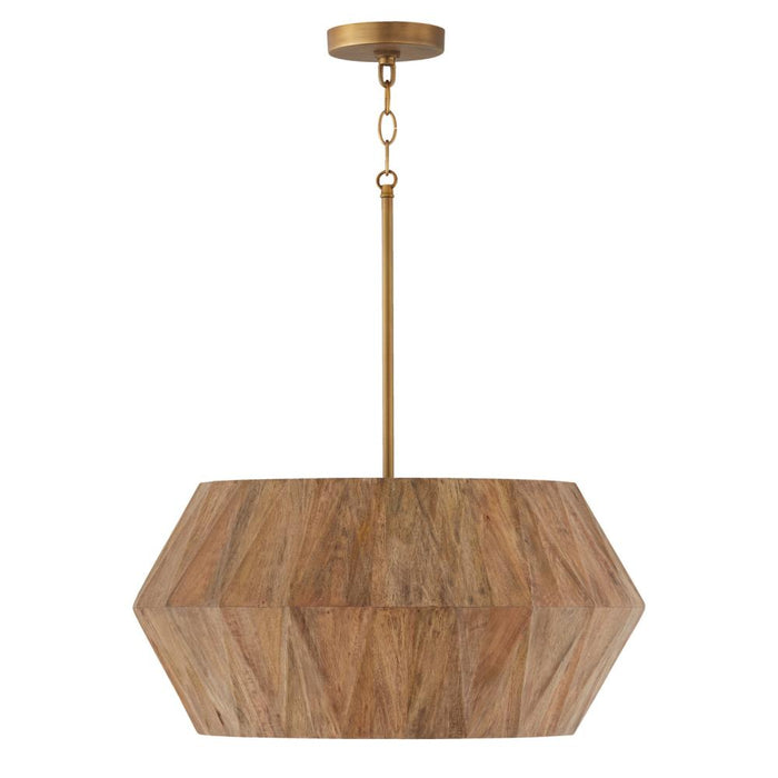 Capital 4-Light Pendant in Hand-distressed Patinaed Brass and Handcrafted Mango Wood