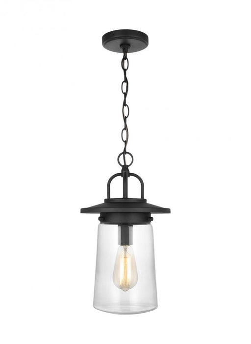 Generation Lighting Tybee casual 1-light LED outdoor exterior ceiling hanging pendant in black finish with clear glass s
