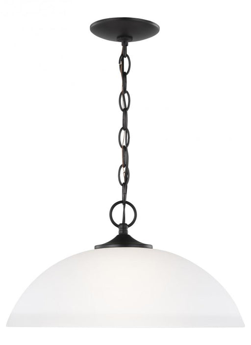 Generation Lighting Geary transitional 1-light LED indoor dimmable ceiling hanging single pendant light in midnight blac