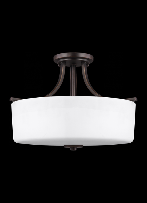 Generation Lighting Canfield modern 3-light indoor dimmable ceiling semi-flush mount in bronze finish with etched white