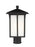 Generation Lighting Tomek modern 1-light LED outdoor exterior post lantern in black finish with etched white glass panel