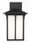 Generation Lighting Tomek modern 1-light LED outdoor exterior medium wall lantern sconce in black finish with etched whi
