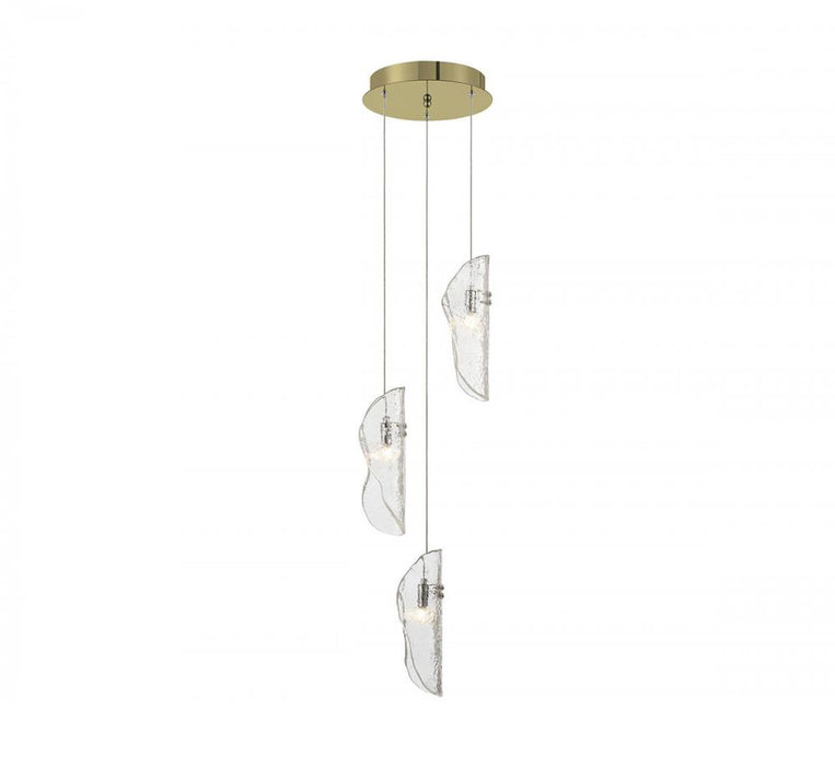 Lib & Co. CA Sorrento, 3 Light LED Pendant, Clear, Gold Canopy