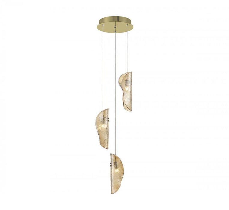 Lib & Co. CA Sorrento, 3 Light LED Pendant, Amber, Gold Canopy