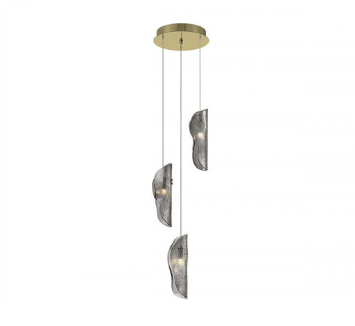 Lib & Co. CA Sorrento, 3 Light LED Pendant, Smoke, Gold Canopy