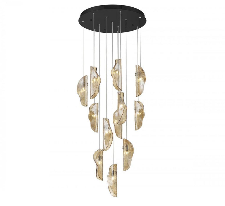 Lib & Co. CA Sorrento, 12 Light round LED Chandelier, Amber, Black Canopy