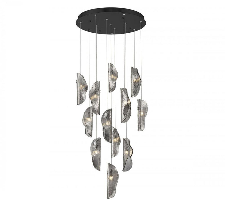 Lib & Co. CA Sorrento, 12 Light round LED Chandelier, Smoke, Black Canopy