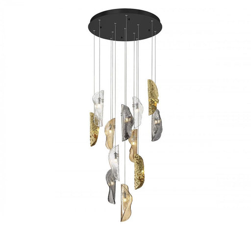Lib & Co. CA Sorrento, 12 Light Round LED Chandelier, Mixed with Copper Leaf, Black Canopy