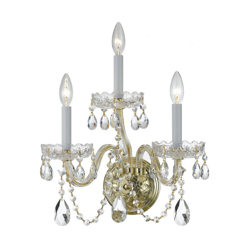 Crystorama Traditional Crystal 3 Light Spectra Crystal Polished Brass Sconce