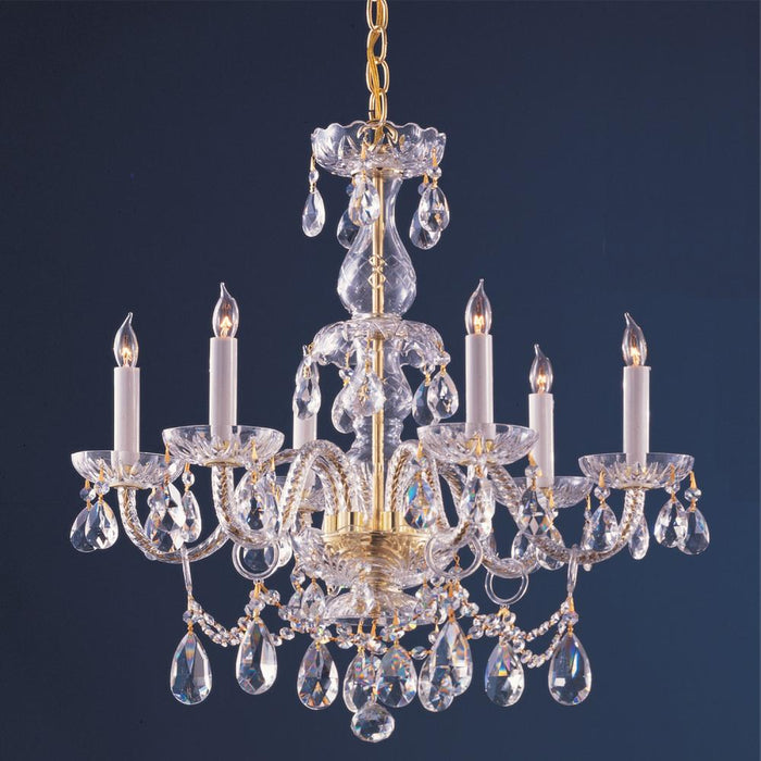 Crystorama Traditional Crystal 6 Light Hand Cut Crystal Polished Brass Chandelier