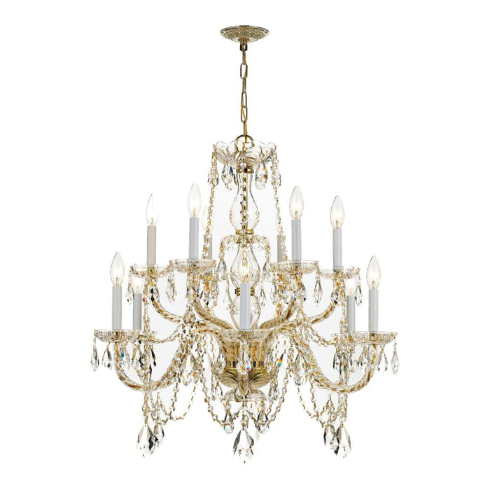 Crystorama Traditional Crystal 12 Light Clear Italian Crystal Historic Polished Brass Chandelier