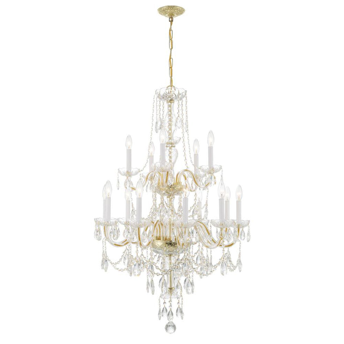 Crystorama Traditional Crystal 15 Light Hand Cut Crystal Polished Brass Chandelier