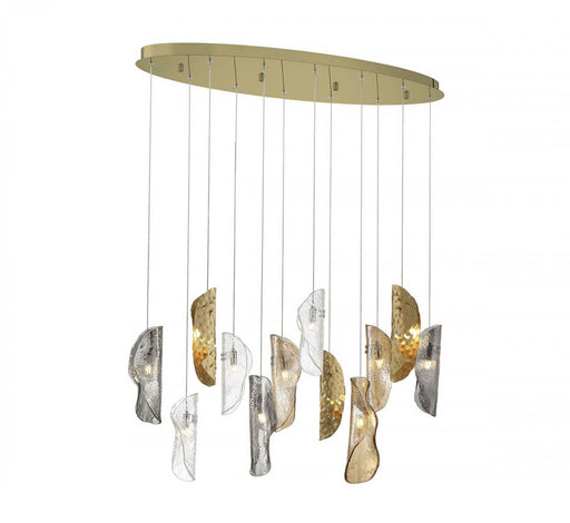 Lib & Co. CA Sorrento, 12 Light Oval LED Chandelier, Mixed with Copper Leaf, Gold Canopy