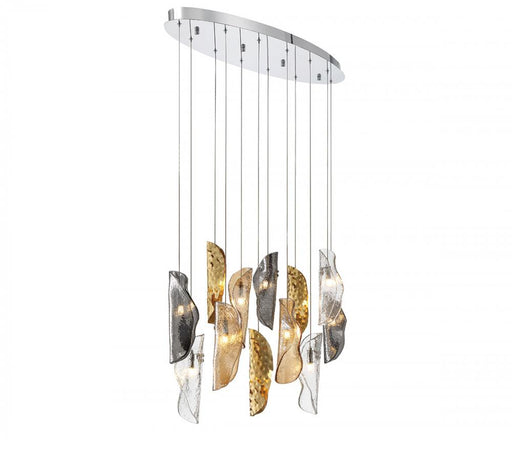 Lib & Co. CA Sorrento, 12 Light Oval LED Chandelier, Mixed with Copper Leaf, Chrome Canopy