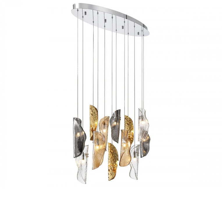 Sorrento, 12 Light Oval Led Chandelier, Mixed With Copper Leaf, Chrome Canopy | 12034-024-01