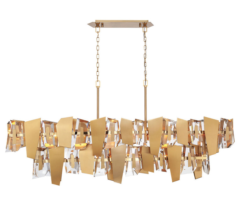 Castellana 2 Tier 14 Light Linear Chandelier Brushed Brass Clear Crystal | 12404-037