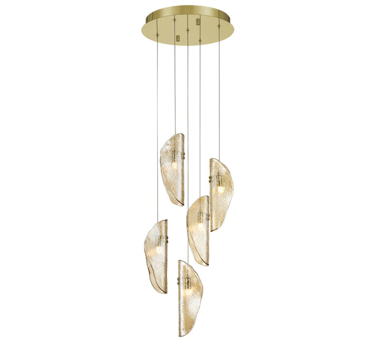 Sorrento 5 Light Round Led Chandelier Amber Gold Canopy | 12407-018-07