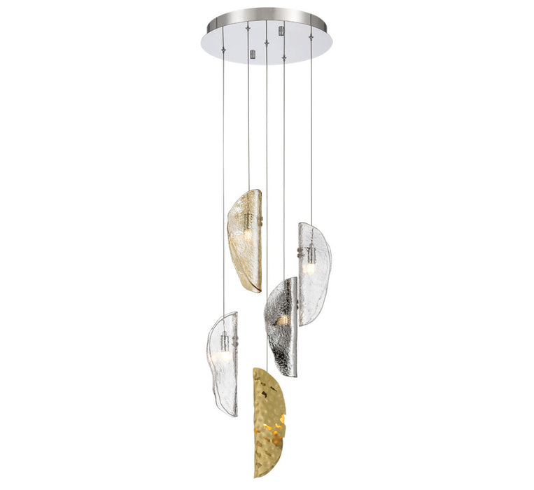 Sorrento 5 Light Round Led Chandelier Mixed With Copper Leaf Chrome Canopy | 12407-024-01