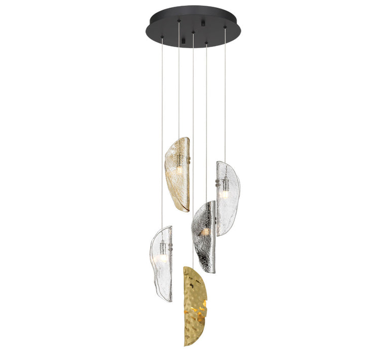 Sorrento 5 Light Round Led Chandelier Mixed With Copper Leaf Black Canopy | 12407-024-02