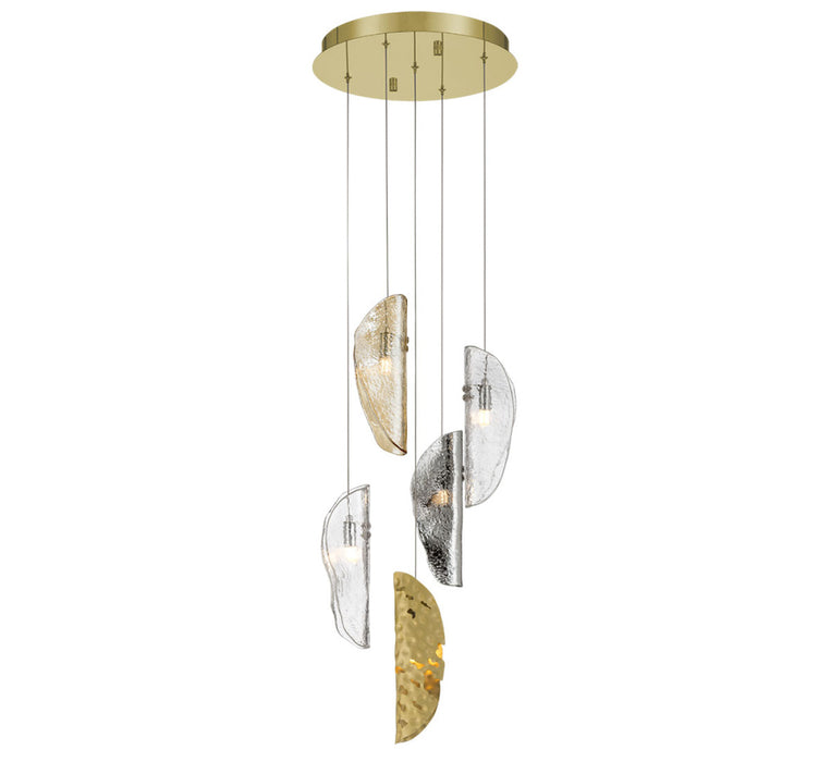 Sorrento 5 Light Round Led Chandelier Mixed With Copper Leaf Gold Canopy | 12407-024-07