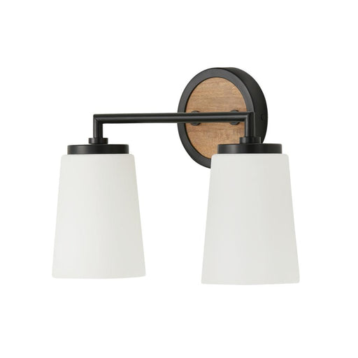 Capital 2-Light Vanity in Matte Black and Mango Wood with Soft White Glass
