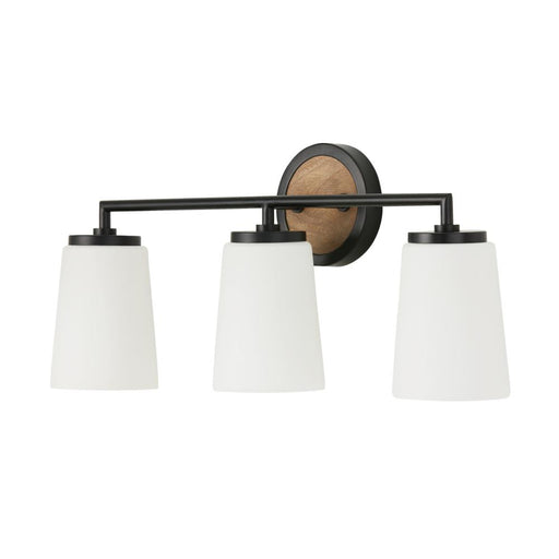 Capital 3-Light Vanity in Matte Black and Mango Wood with Soft White Glass
