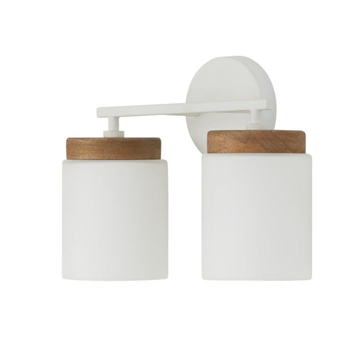 Capital 2-Light Cylindrical Vanity in White with Mango Wood and Soft White Glass