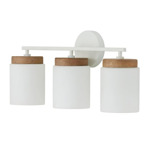 Capital 3-Light Cylindrical Vanity in White with Mango Wood and Soft White Glass