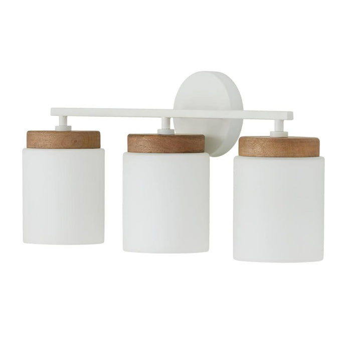 3-light Cylindrical Vanity In White With Mango Wood And Soft White Glass | 150931LT-547