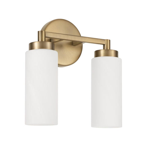 2-light Cylindrical Vanity In Aged Brass With Faux Alabaster Glass | 151721AD