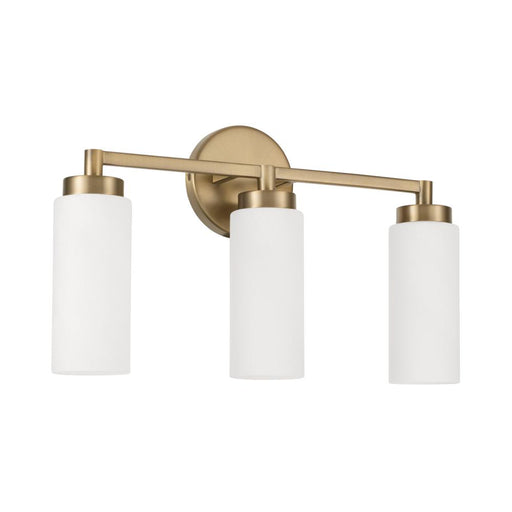 Capital 3-Light Cylindrical Vanity in Aged Brass with Faux Alabaster Glass