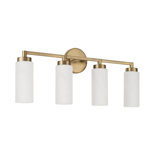 Capital 4-Light Cylindrical Vanity in Aged Brass with Faux Alabaster Glass