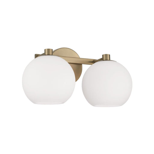 Capital 2-Light Circular Globe Vanity in Aged Brass with Soft White Glass