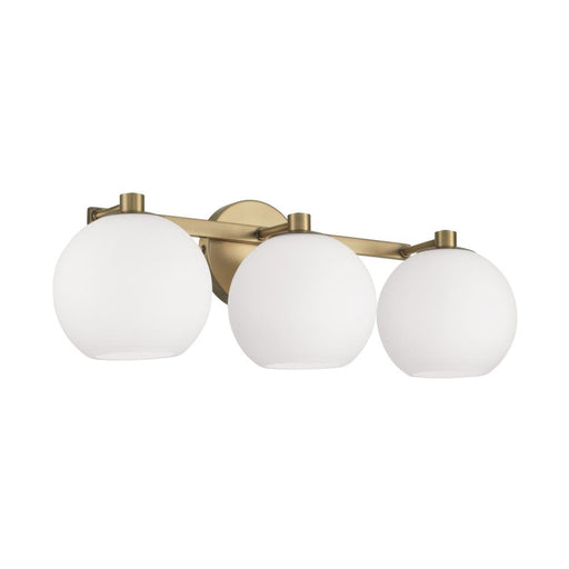 Capital 3-Light Circular Globe Vanity in Aged Brass with Soft White Glass