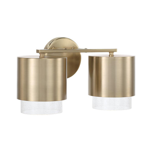 Capital 2-Light Cylindrical Metal Vanity in Matte Brass with Seeded Glass