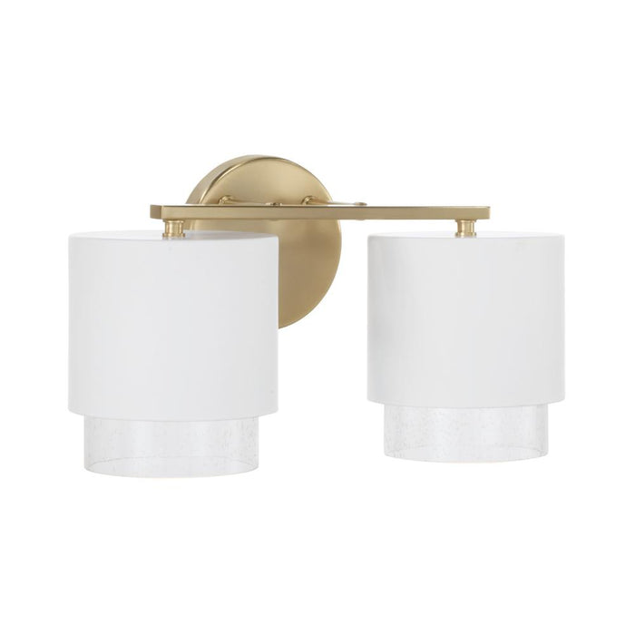 Capital 2-Light Cylindrical Metal Vanity in Matte White with Matte Brass Interior and Seeded Glass