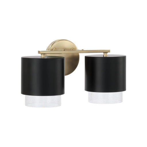2-light Cylindrical Metal Vanity In Matte Black With Matte Brass Interior And Seeded Glass | 153021RK-549