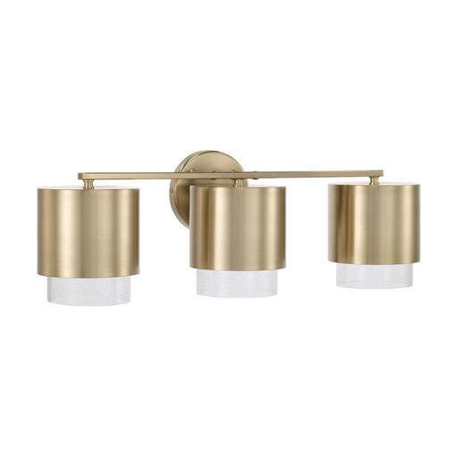 Capital 3-Light Cylindrical Metal Vanity in Matte Brass with Seeded Glass