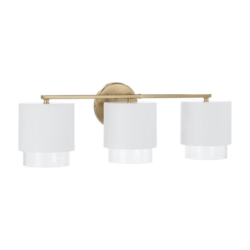 Capital 3-Light Cylindrical Metal Vanity in Matte White with Matte Brass Interior and Seeded Glass