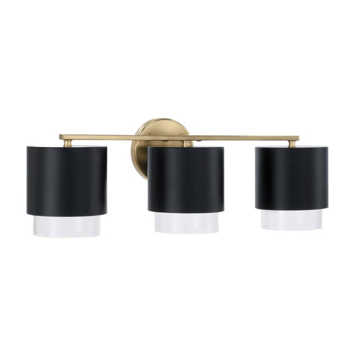 3-light Cylindrical Metal Vanity In Matte Black With Matte Brass Interior And Seeded Glass | 153031RK-549