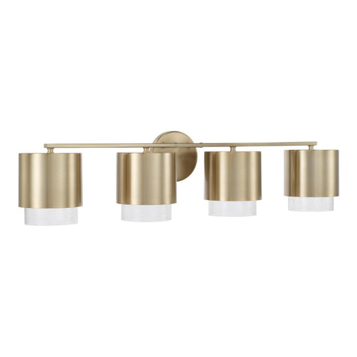 Capital 4-Light Cylindrical Metal Vanity in Matte Brass with Seeded Glass