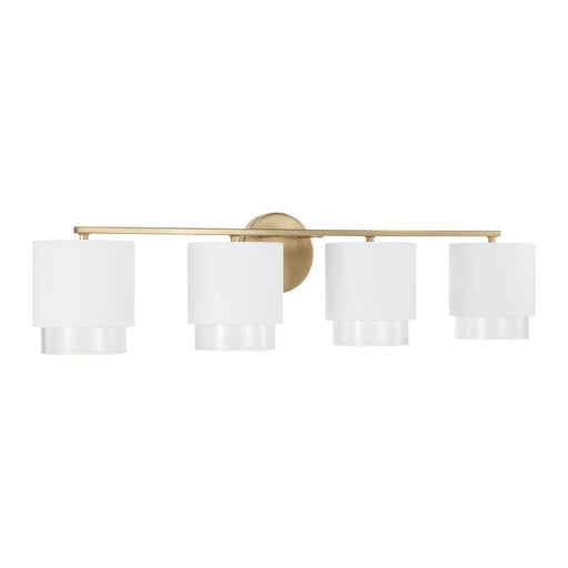 Capital 4-Light Cylindrical Metal Vanity in Matte White with Matte Brass Interior and Seeded Glass