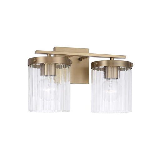 Capital 2-Light Vanity in Aged Brass with Clear Beveled Fluted Glass