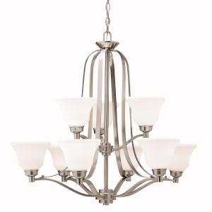 Kichler Langford 30.5" 9 Light 2 Tier Chandelier with Satin Etched White Glass in Brushed Nickel