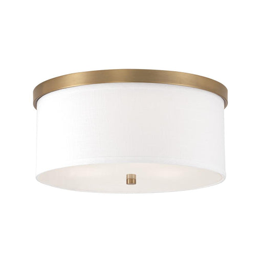 3-light Flush Mount In Aged Brass - White Fabric Drum Shade With Diffuser | 2015AD-480