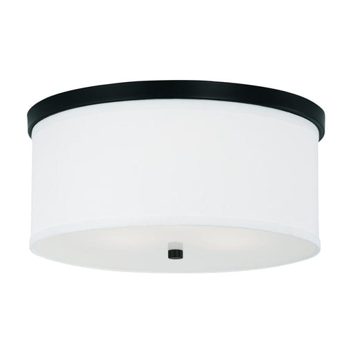3-light Flush Mount In Matte Black With White Fabric Drum Shade With Diffuser | 2015MB-480