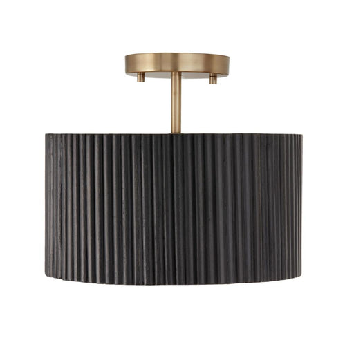 Capital 1-Light Semi-Flush Pendant in Matte Brass and Handcrafted Mango Wood in Black Stain