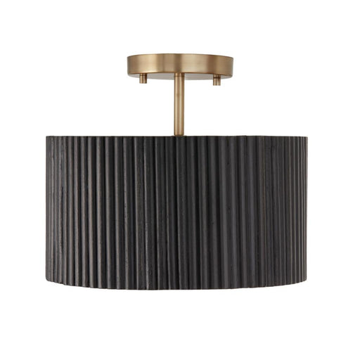 1-light Semi-flush Pendant In Matte Brass And Handcrafted Mango Wood In Black Stain | 250711KR