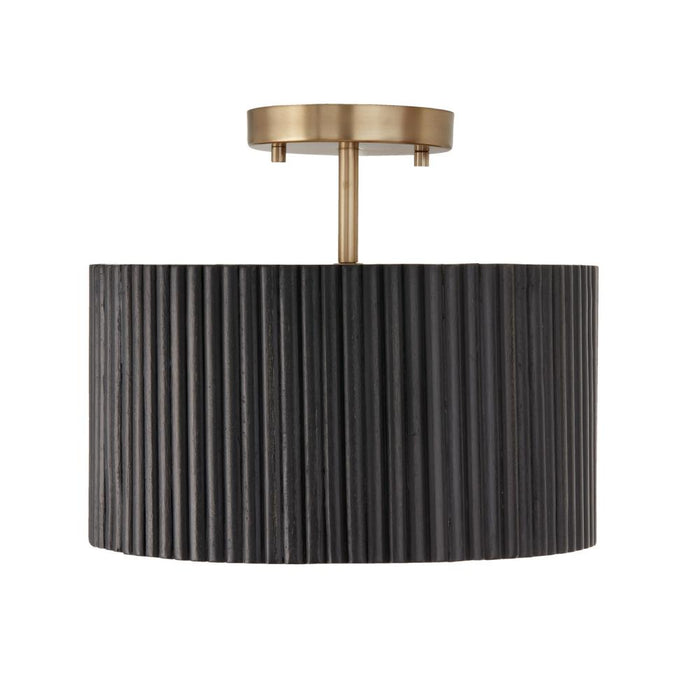 1-light Semi-flush Pendant In Matte Brass And Handcrafted Mango Wood In Black Stain | 250711KR